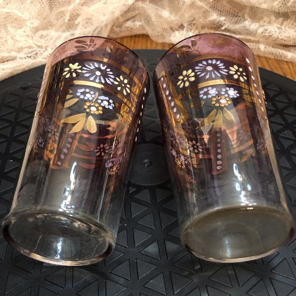 Set of 2 Vintage Juice Glasses Hand Painted Purple Ombré - Picture 8 of 13